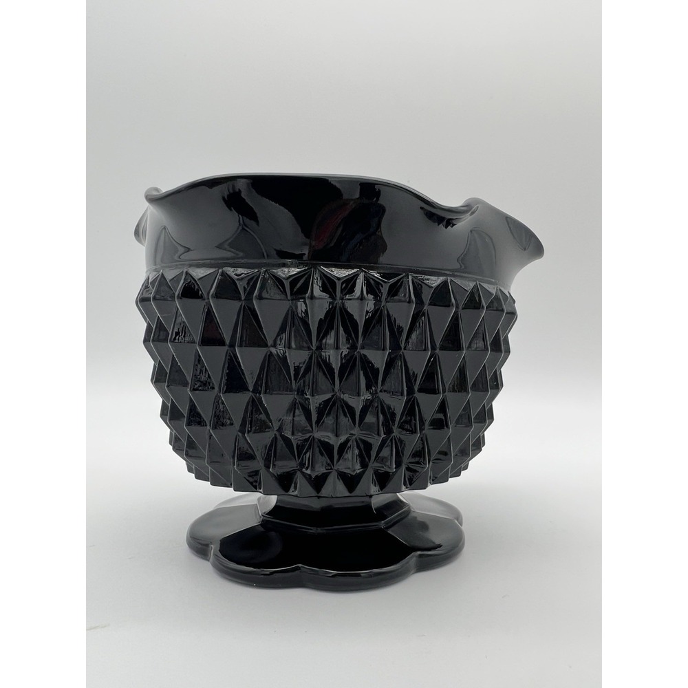 Tiara Glass Diamond Point Cameo Blk Ruffled Edge Candlestick Holder‎ Pair